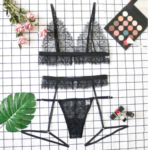 Load image into Gallery viewer, Women's Lace Three-Piece Lingerie Set
