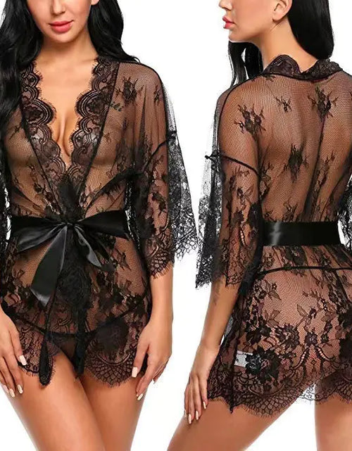 Load image into Gallery viewer, New Women's Lace Kimono Lingerie Set
