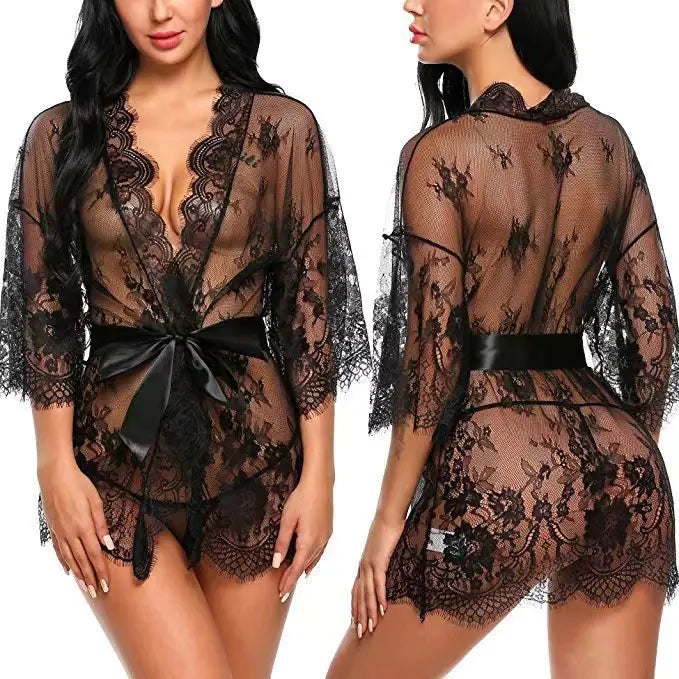 New Women's Lace Kimono Lingerie Set
