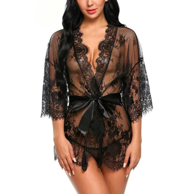 New Women's Lace Kimono Lingerie Set