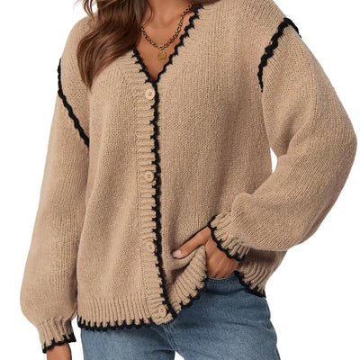 Saodimallsu Womens V Neck Cardigan Sweaters Button Down Long Sleeve Loose Knit Open Front Coats Khaki