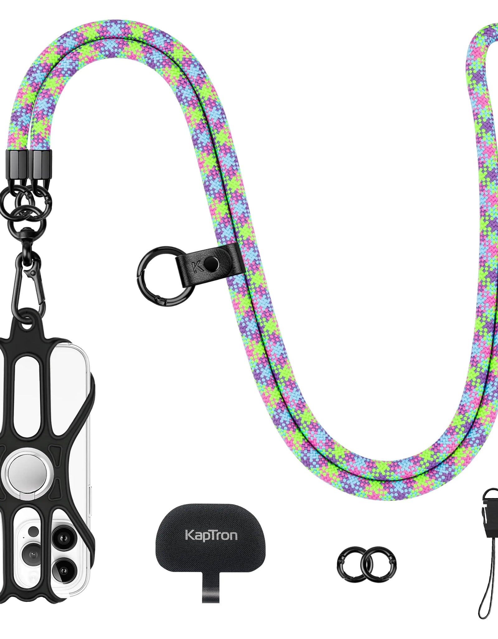 Kaptron Universal Cell Phone Lanyard: Cordón ajustable para teléfono móvil de cuerpo cruzado con soporte de silicona para teléfono y correas para teléfono