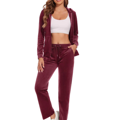 ROYAL MATRIX Womens Velour Tracksuit - 2 Pieces Velour Sweatsuits Velvet Track Suits Set Full Zip Hoodie & Sweatpants Sets Wine RedM