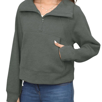 YANGION Oversized Sweatshirt for Women Quarter Zip Pullover Women Thumbhole Sweaters Green S