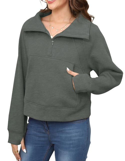 Load image into Gallery viewer, YANGION Oversized Sweatshirt for Women Quarter Zip Pullover Women Thumbhole Sweaters Green S
