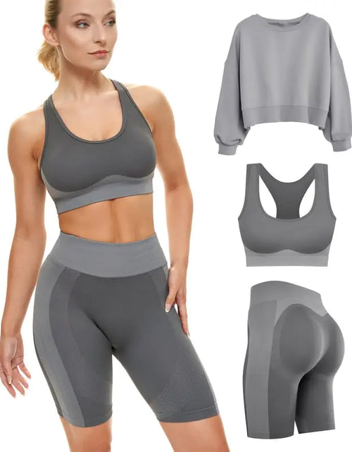 Load image into Gallery viewer, Gym Sets Women 2 Piece or 3 Matching Workout Set Women Shorts Bra Yoga Workout Outfit Fitness Exercise Clothes Running Set
