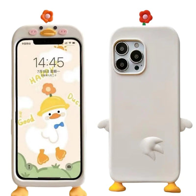 Veelgeluk Fundas Feas para iPhone 15 Divertidas y Lindas con Pato de Dibujos Animados 3D y Pie Fundas Feas y Raras para Teléfono para Adolescentes y Mujeres