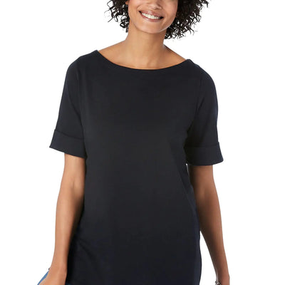T-shirt Femme Grande Taille Col Bateau Manches Coude Revers Perfect Within - M Noir