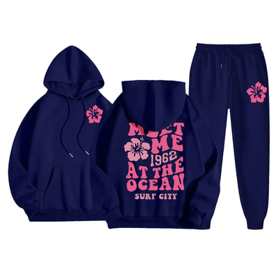 2 Piece Sets for Women Cute Pink Graphic Sweatsuits 2 Piece Outfit Fall Fashion 2024 Preppy Hoodie and Sweatpants Tracksuit Sets Teen Girls Navy Todays for in Clearance M