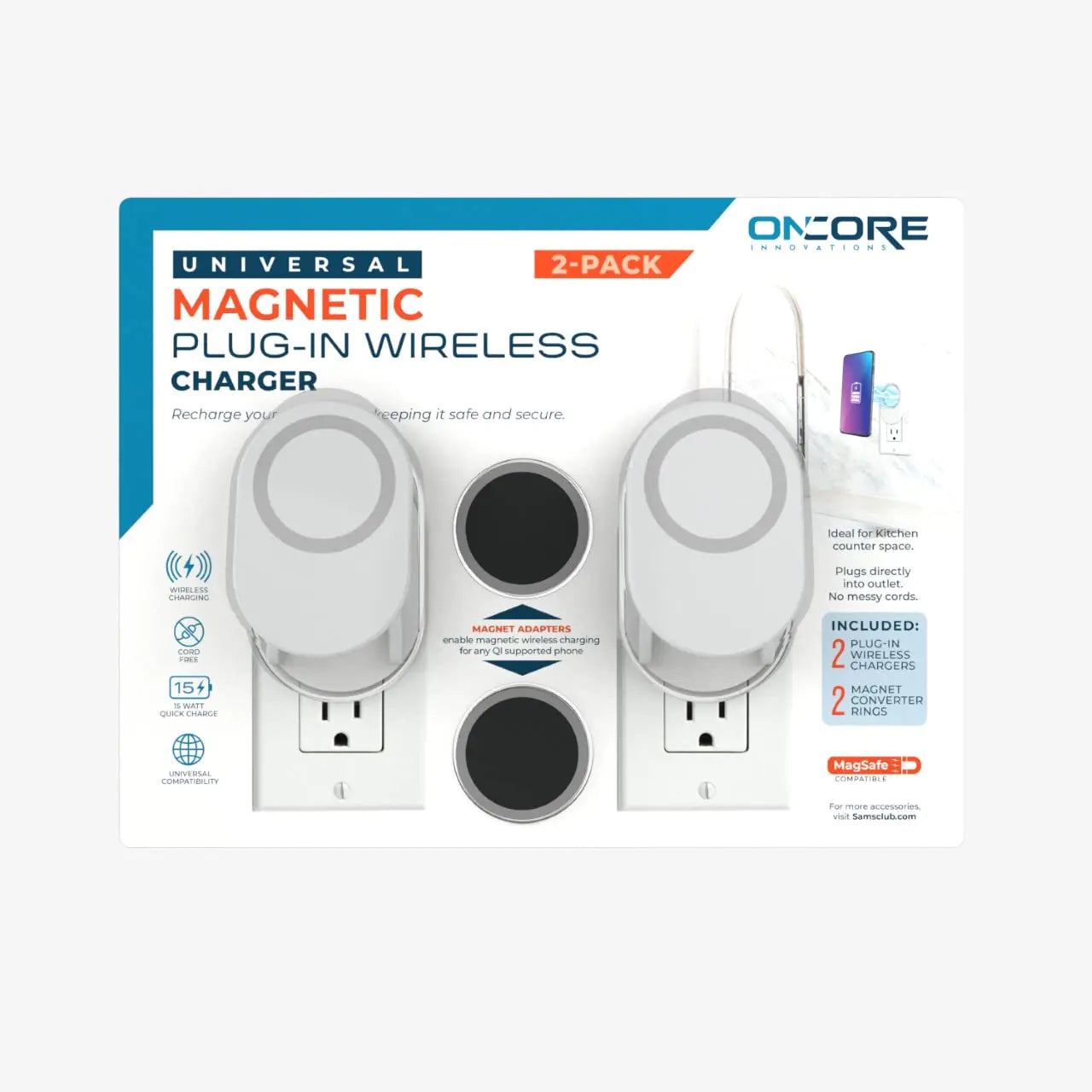 Magnetic Plug-in Wireless Charger - Cordless Charging Station with Fast Charge - Universal Phone Charger Pad for Qi Enabled Compatible w/iPhone 11 12 13 Pro & Max Apple (2 Pack White)