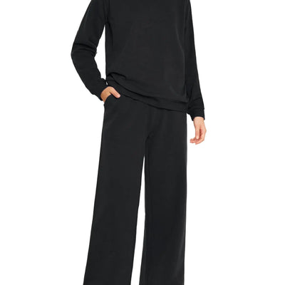 Weintee Womens Petite Sweatsuits Wide Leg Sweatpants and Sweatshirt Sets Jogging Suits S Black