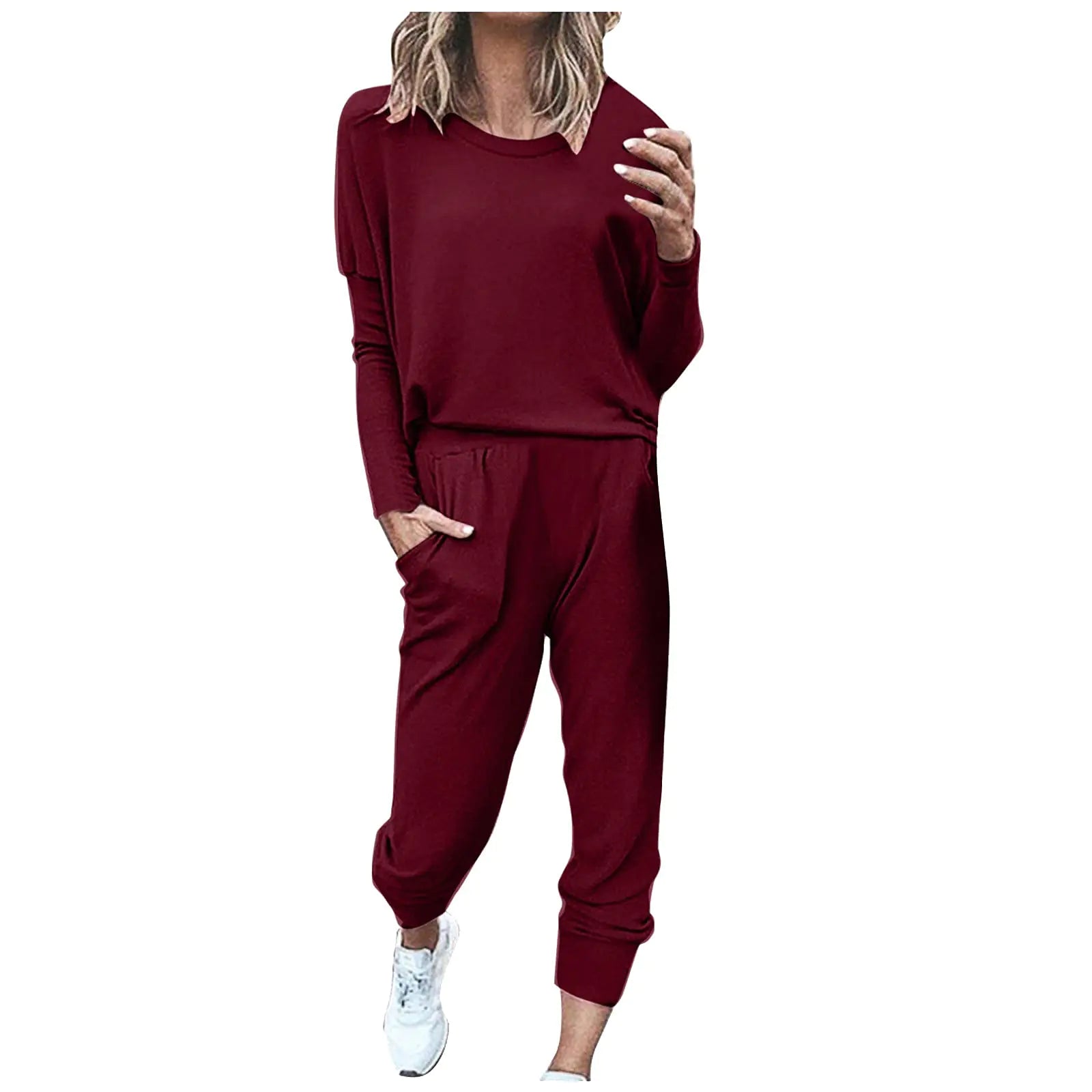 Womens Sweatsuits 2 Piece Set Casual Matching 2024 Travel Trendy Outfits Crewneck Sweatshirts Tracksuit Lounge Sets Warm Up Suits for Women 2 Pieces Order Wine