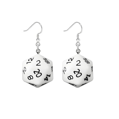 Pendientes Dreuyet de dados 3D para mujer, divertidos, creativos, D20, pendientes de dados, pendientes de dados poligonales personalizados, pendientes de dados cúbicos, geométricos, disfraz de casino, pendientes extraños, joyas de Halloween (D20-Blanco)