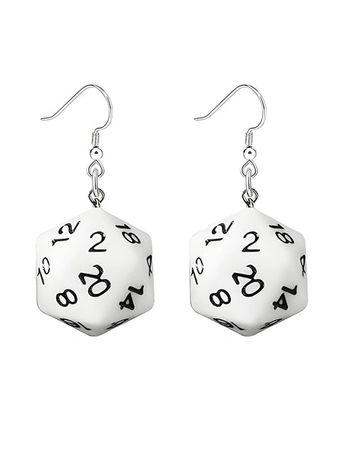 Cargar imagen en el visor de la galería, Pendientes Dreuyet de dados 3D para mujer, divertidos, creativos, D20, pendientes de dados, pendientes de dados poligonales personalizados, pendientes de dados cúbicos, geométricos, disfraz de casino, pendientes extraños, joyas de Halloween (D20-Blanco)
