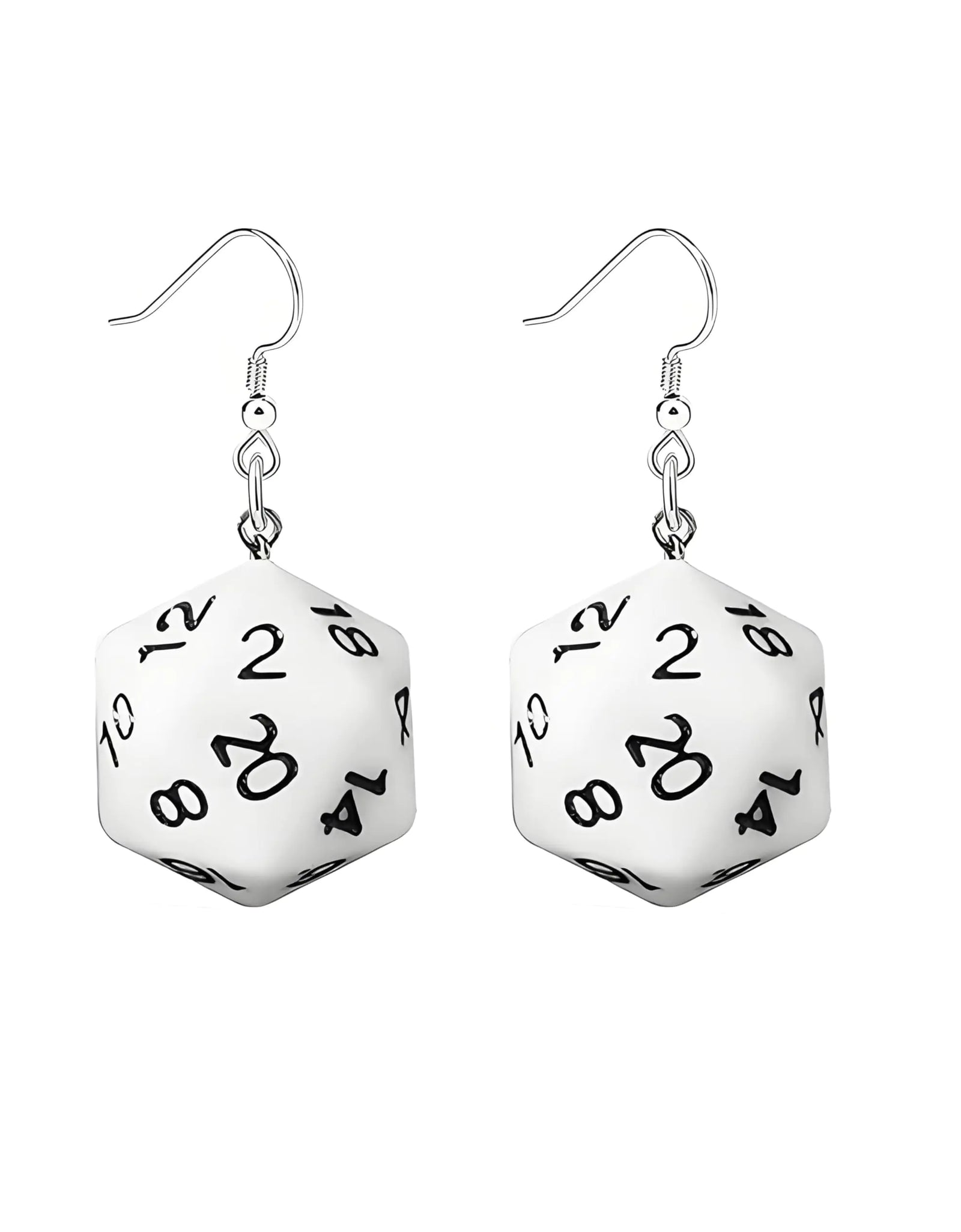Pendientes Dreuyet de dados 3D para mujer, divertidos, creativos, D20, pendientes de dados, pendientes de dados poligonales personalizados, pendientes de dados cúbicos, geométricos, disfraz de casino, pendientes extraños, joyas de Halloween (D20-Blanco)