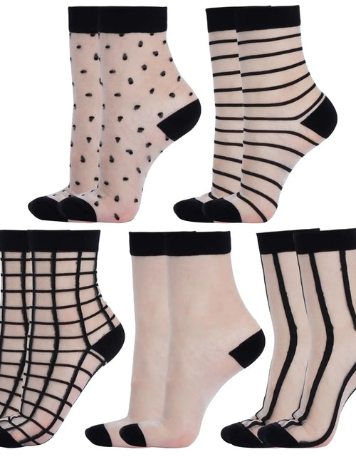 Charger l'image dans la visionneuse de galerie, SUMERSHA 5 paires de chaussettes transparentes pour femme, chaussettes cheville en résille noire, chaussettes fines en résille transparente, chaussettes décontractées d'été
