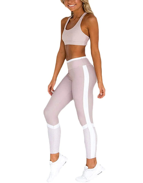 Load image into Gallery viewer, Hotexy Women Workout Sets Contrast High Waisted Yoga Leggings with Stretch Sports Bra Gym Clothes Matching Sets
