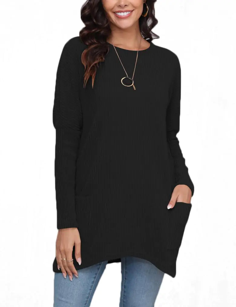 Poetsky Esoluna Womens Pullover Sweaters Dress Long Sleeve Winter Casual Tops for Women Black M