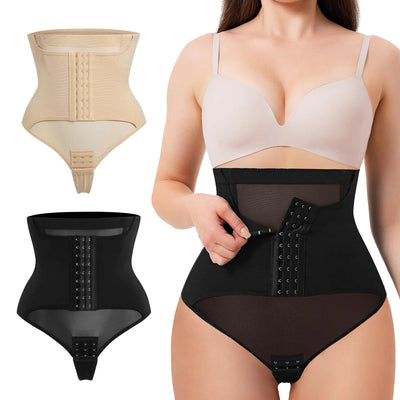 MERYOSZ Tummy Control Thong Shapewear for Women High Waisted Butt Lifting Panties Body Shaper Thong Underwear Girdle (Black+BeigeMedium)