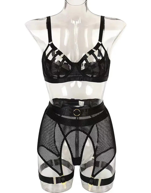 Load image into Gallery viewer, Fashionable Hollow Lace Lingerie Set with Metal Accents

