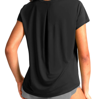 Hauts d'entraînement à manches courtes SANTINY pour femmes, t-shirts de yoga coupe ample, légers et respirants, t-shirts de course athlétiques (noir_L)