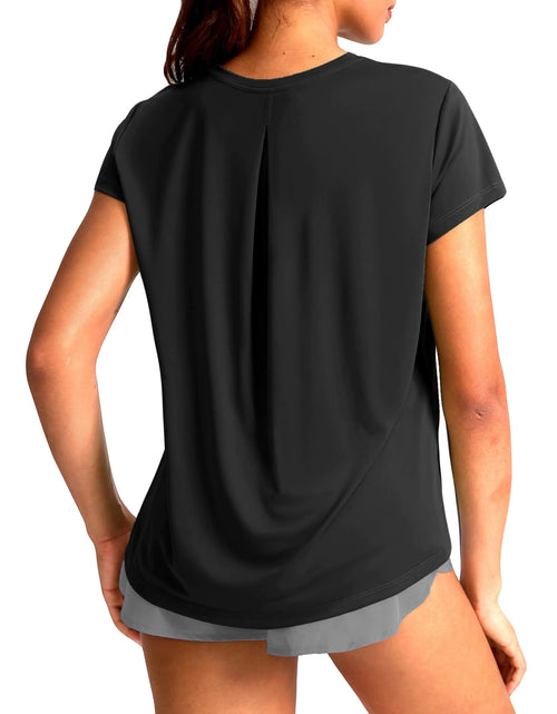 Load image into Gallery viewer, SANTINY Short Sleeve Workout Tops for Women Loose Fit Yoga T-Shirts Lightweight Breathable Running Athletic Tee Shirts (Black_L)
