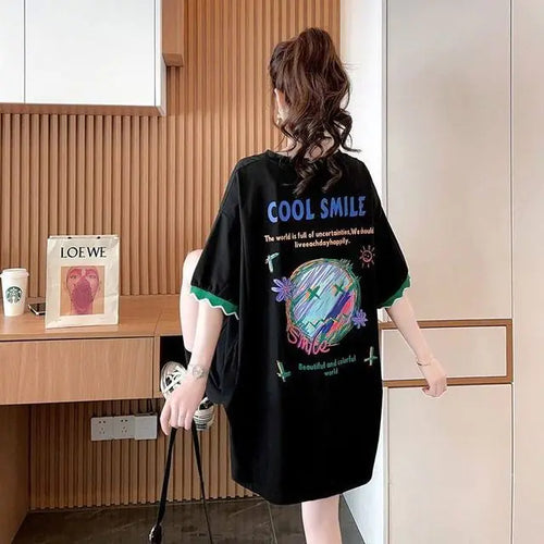 Load image into Gallery viewer, Patchwork Print Oversized Women&#39;s Casual T-Shirts
