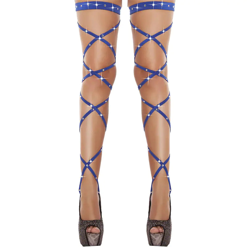 Rhinestone Hollow Cross Strap Stockings