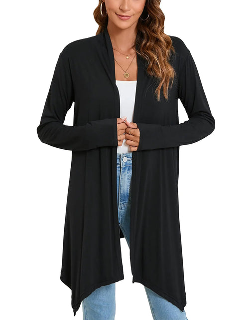 Load image into Gallery viewer, SYVILA Womens Front Open Draped Cardigan Lightweight Black Casual Long Sleeve Soft Sweaters
