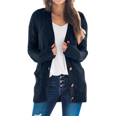 PIFAME Pedidos recientes realizados por mí Cárdigan para mujer, suéteres con botones abiertos y bolsillos, cárdigan de manga larga con botones, talla XXG, color azul marino