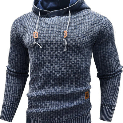 Zaitun Mens Acid Wash Cotton Hoodies Pullover Sweatshirt Long Sleeve Waffle Hoodies Streetwear Blue
