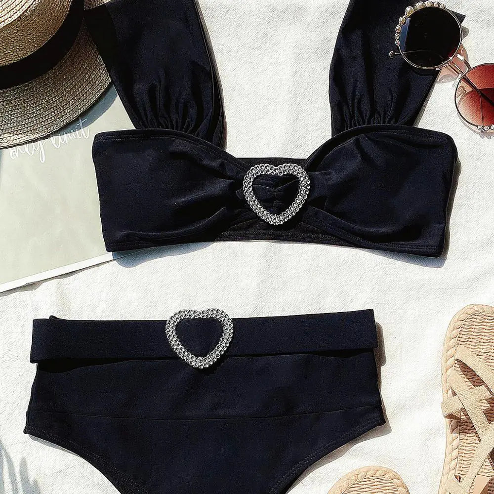 2020 New Women's Solid Color Heart Bikini Swimwear