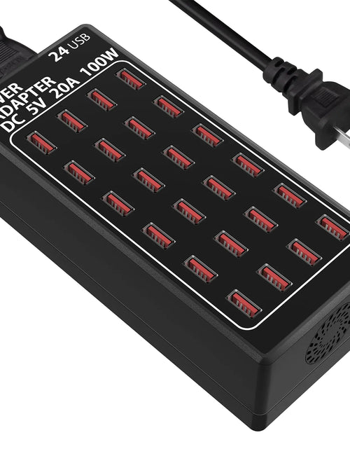 Load image into Gallery viewer, USB Charging Station 100W/20A 24 Port Desktop Multiple Device Charger Station Multi Ports Fast Phone Charging Station Organizer Suitable for School Mall Shop Hotel
