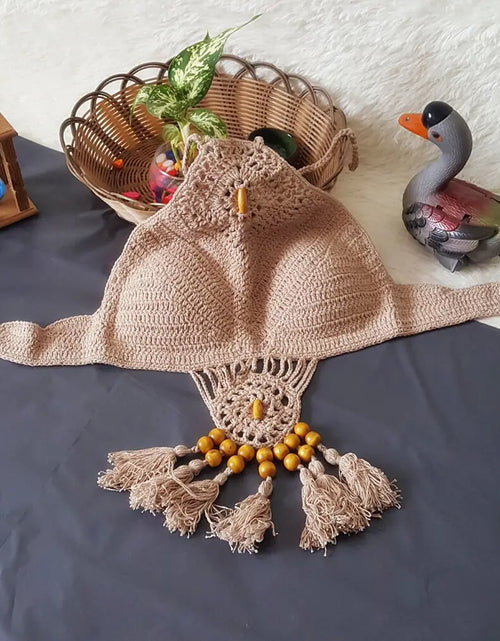 Load image into Gallery viewer, Swimwear Set with Handmade Crochet Tassels
