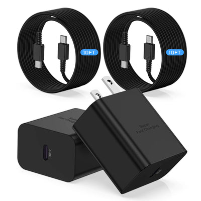 Paquete de 2 cargadores USB C superrápidos de 45 W y cable de carga de 3 metros para teléfono Android con enchufe de pared tipo C para Samsung Galaxy S24/S23 Ultra/S23/S23+/S22/S22 Ultra/S22 Plus/S21/Note 20/Note10+