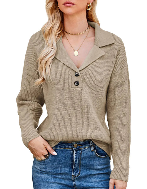 Load image into Gallery viewer, GRACE KARIN Womens Fall Sweaters 2024 Knitted Long Sleeve Collared Button Pullover Sweater for Women Casual (KhakiM)
