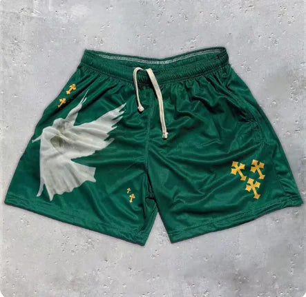 Load image into Gallery viewer, Y2K Christian Angel Cross Print Gym Shorts
