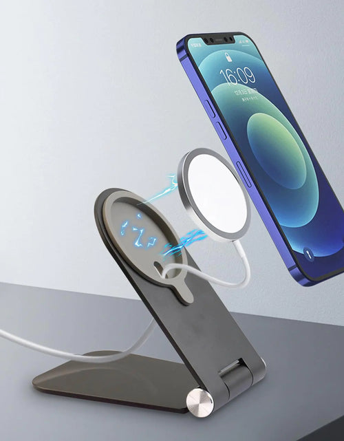 Cargar imagen en el visor de la galería, Soporte de teléfono plegable xibulun para cargador Magsafe, soporte de escritorio de aluminio con ángulo ajustable compatible con cargador Magsafe para iPhone 15 14 13 12 Pro Max (cargador no incluido) negro
