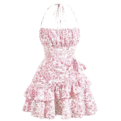 SOLY HUX Womens Summer Halter Dresses Boho Floral Sundress Ruffle Flowy Mini Dress Coquette Birthday Dresses Pink Floral S