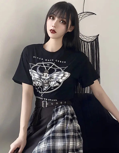 Load image into Gallery viewer, Gothic Couple T-Shirts with Demon Letter Print
