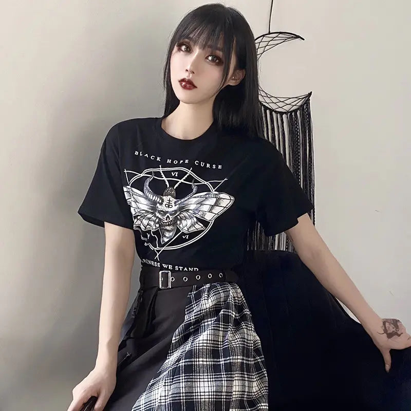 Gothic Couple T-Shirts with Demon Letter Print