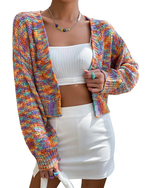 Load image into Gallery viewer, ZAFUL Womens Space Tie Dye Crop Cardigan Long Sleeve Drop Shoulder Colorblock Knitwear Sweaters
