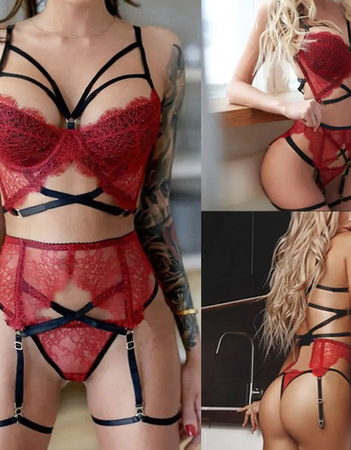 Load image into Gallery viewer, Lace Lingerie Set with Sheer Design and Bodysuit
