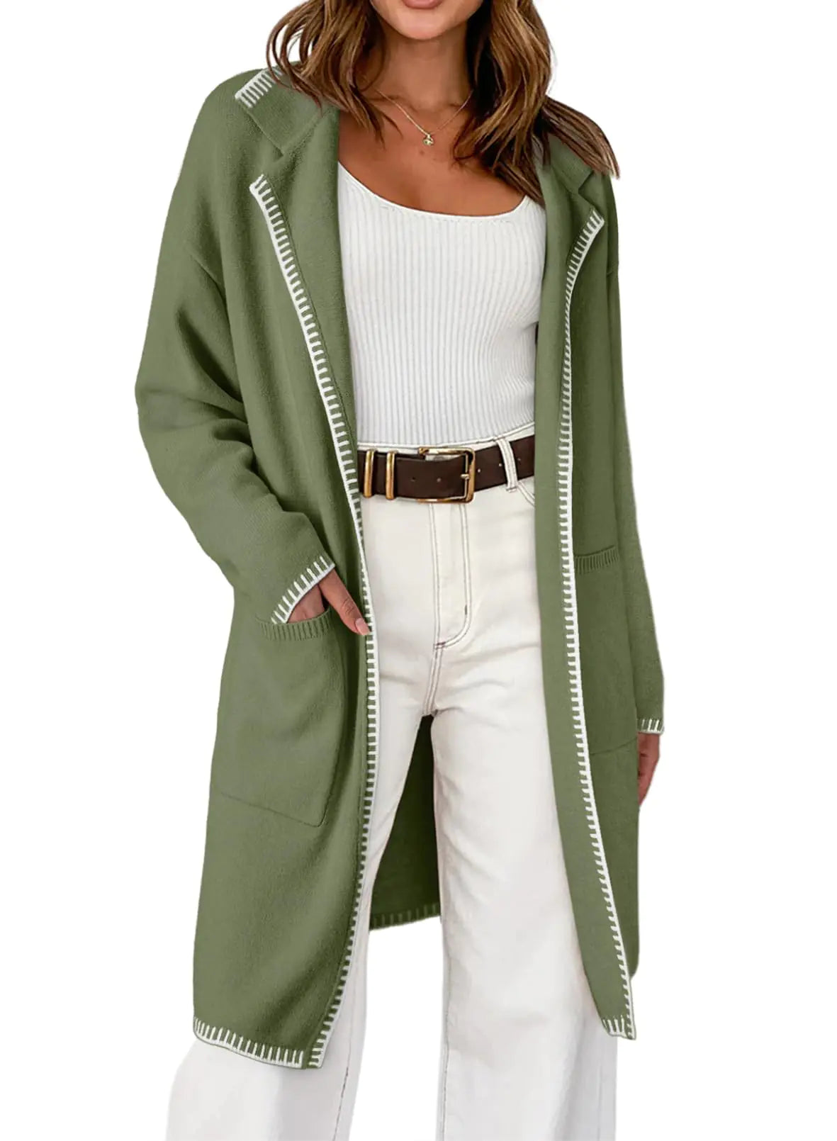 Dokotoo Gilet en tricot pour femme, décontracté, ouvert sur le devant, long cardigan épais et surdimensionné, pulls longs, manteaux d'hiver et d'automne, vestes pour femme avec poches, cardigan vert pour femme XL