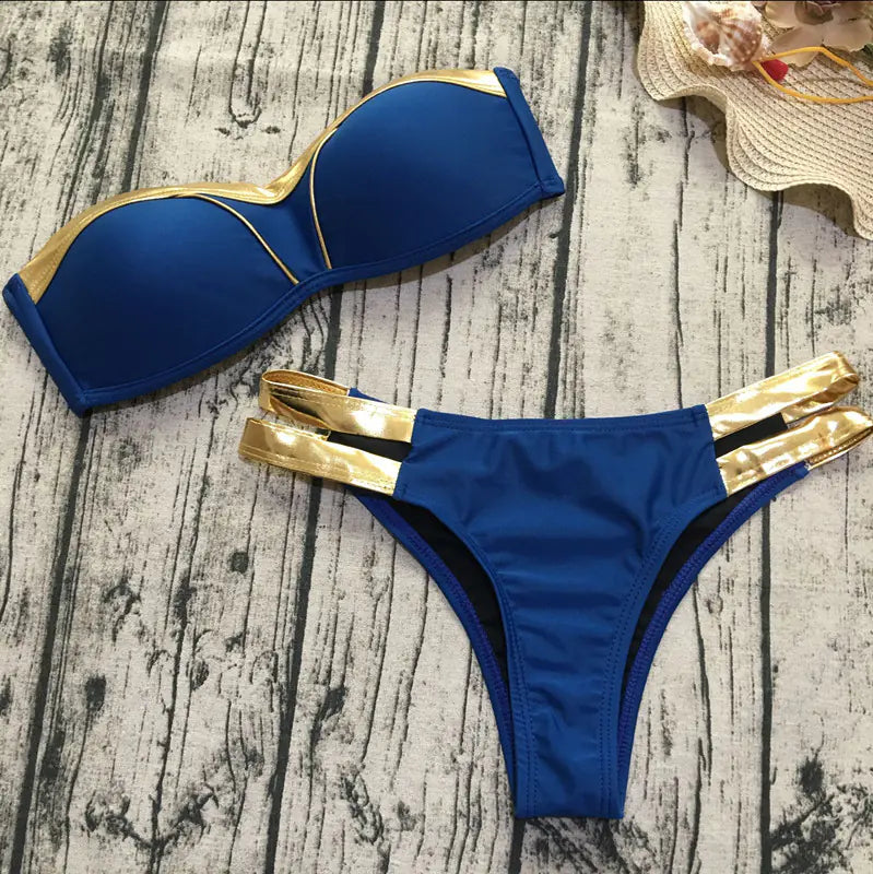 Gold-Trimmed Bikini Women's Sexy Swimwear Set