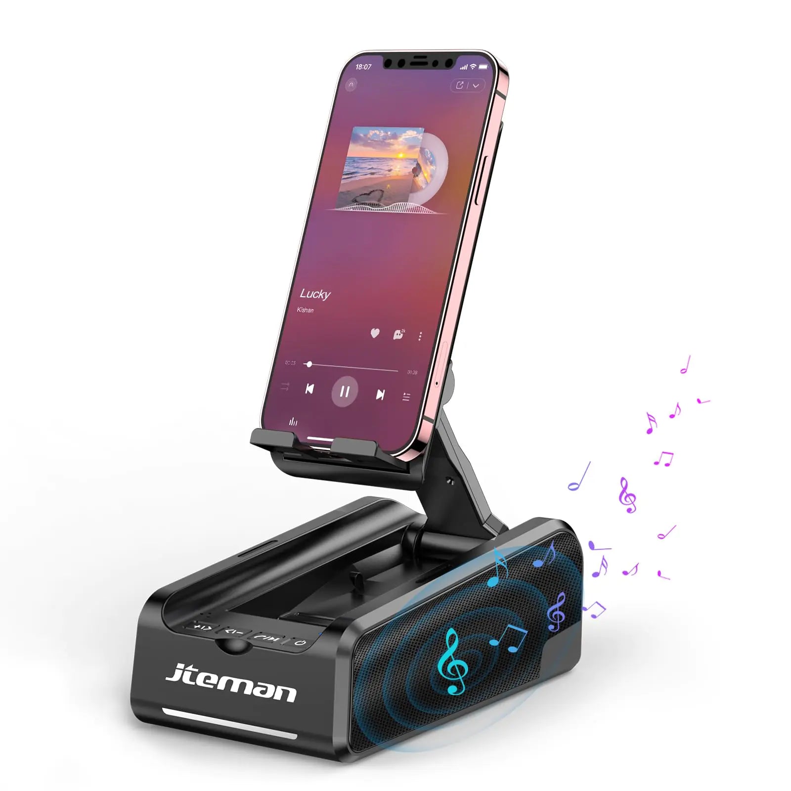 Soporte de teléfono JTEMAN Altavoz Bluetooth inalámbricoSoporte de teléfono para escritorio y cocinaSoporte de teléfono portátil con altavozRegalos para mujeres y hombres