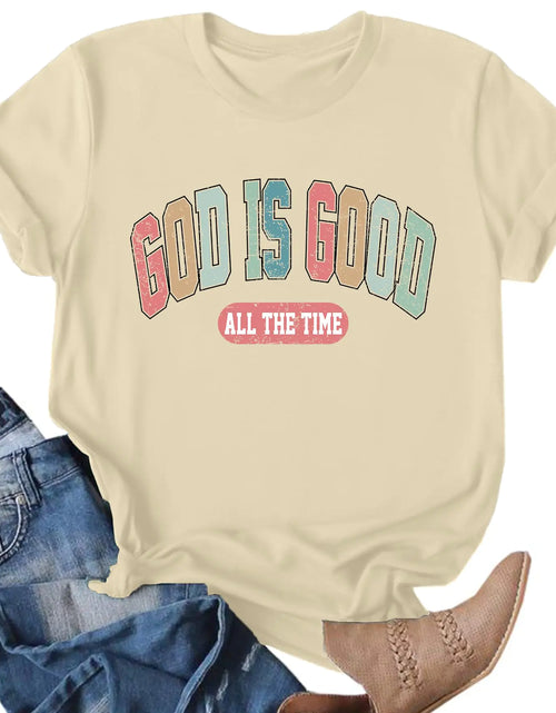 Cargar imagen en el visor de la galería, Ithalt Camisetas Cristianas para Mujer: Camisetas de Manga Corta con Estampado de Letras de Fe con Mensaje "God is Good All The Time" (Beige2 Grande)
