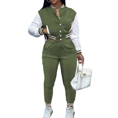 Womens 2 Piece Outfit Varsity Baseball Jacket Uniform Set Sport Tracksuit Sweatsuits