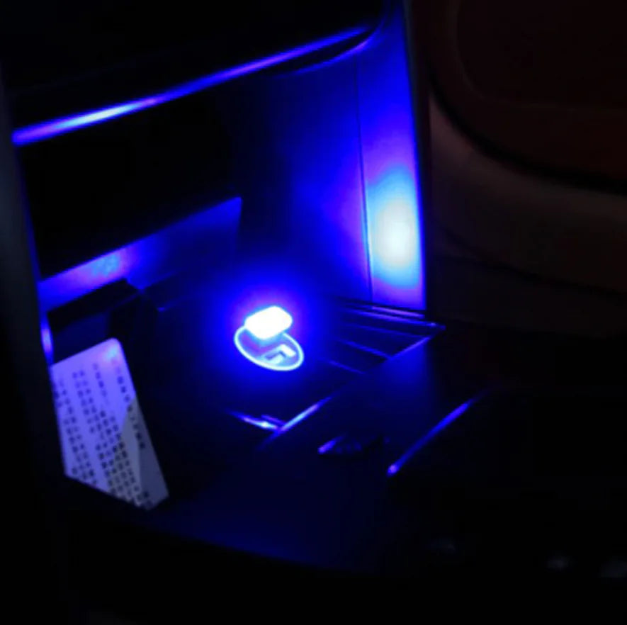 3x Mini Luz LED Azul USB Interior de Coche Lámpara de Ambiente Neón Accesorios