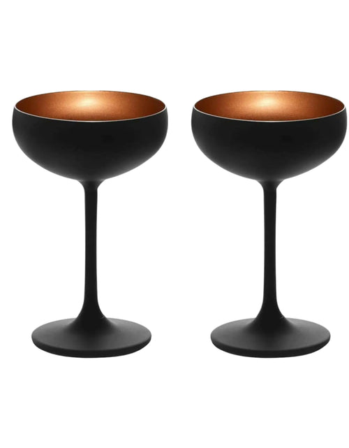 Load image into Gallery viewer, Stolzle Lausitz Olympia German Made Black with Bronze Champagne Saucer Coupe Glass Set of 2
